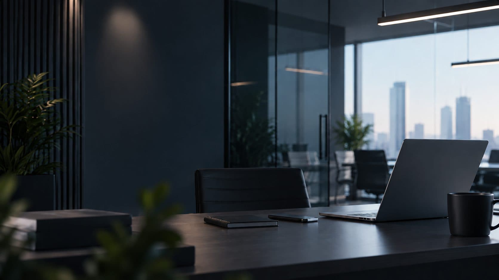 Modern office at dusk