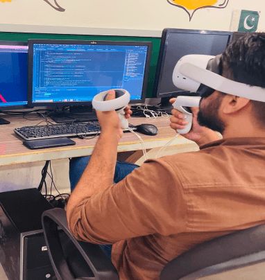 An engineer testing an AR build