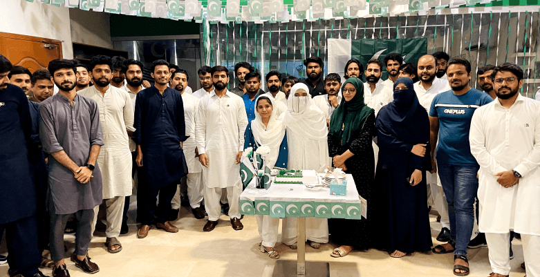 The full team at an office celebration